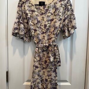 Vici Floral Print Women's Dress - Cream and Purple tie waist